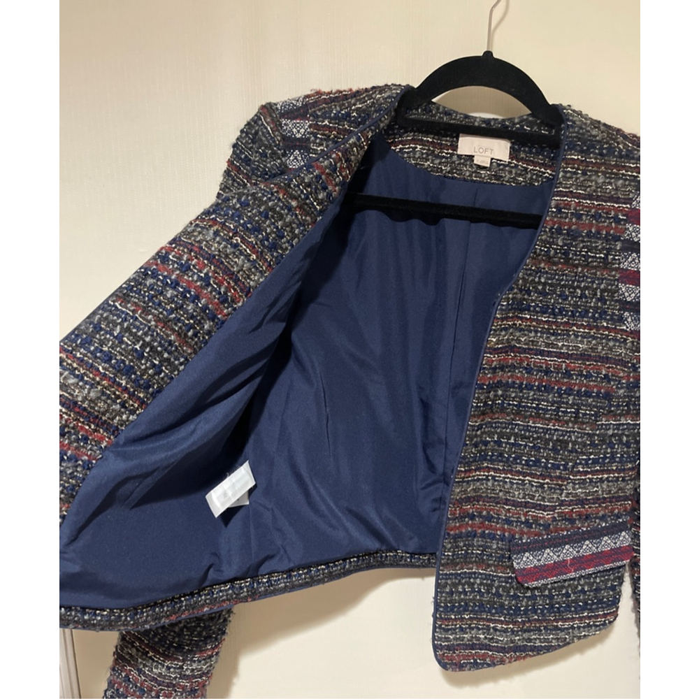 LOFT Navy Red Tweed Blazer Women's Size 2 - Picture 8 of 10